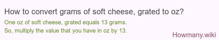 How to convert grams of soft cheese, grated to oz? How to convert grams of soft cheese, grated to oz?