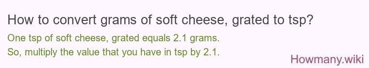 How to convert grams of soft cheese, grated to tsp? How to convert grams of soft cheese, grated to tsp?