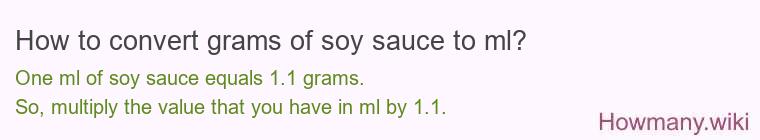 How to convert grams of soy sauce to ml? How to convert grams of soy sauce to ml?