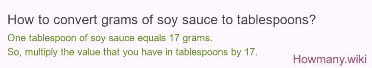 How to convert grams of soy sauce to tablespoons? How to convert grams of soy sauce to tablespoons?