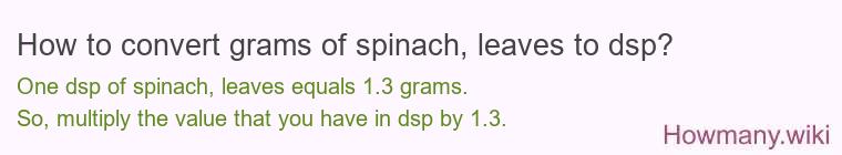 How to convert grams of spinach leaves to dsp?
