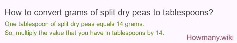 How to convert grams of split dry peas to tablespoons?