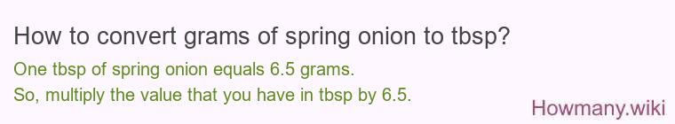 How to convert grams of spring onion to tbsp? How to convert grams of spring onion to tbsp?