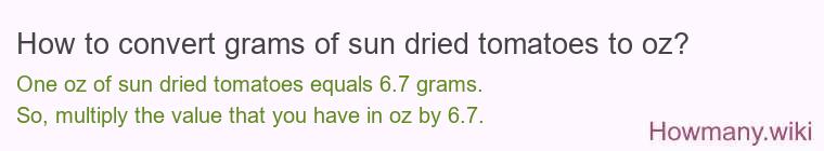 How to convert grams of sun dried tomatoes to oz?