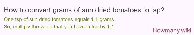 How to convert grams of sun dried tomatoes to tsp? How to convert grams of sun dried tomatoes to tsp?