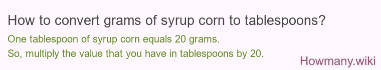 How to convert grams of syrup corn to tablespoons?