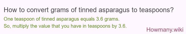 How to convert grams of tinned asparagus to teaspoons? How to convert grams of tinned asparagus to teaspoons?