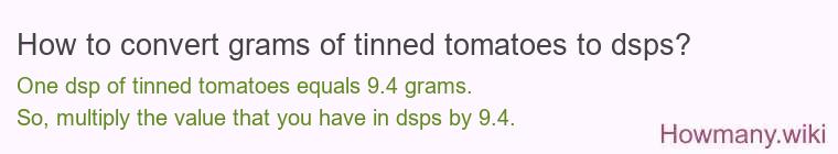 How to convert grams of tinned tomatoes to dsps? How to convert grams of tinned tomatoes to dsps?