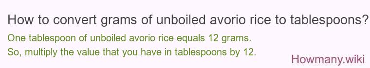 How to convert grams of unboiled avorio rice to tablespoons?