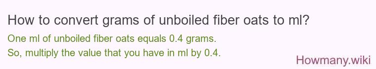 How to convert grams of unboiled fiber oats to ml?