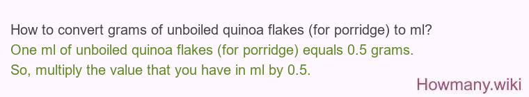 How to convert grams of unboiled quinoa flakes (for porridge) to ml?