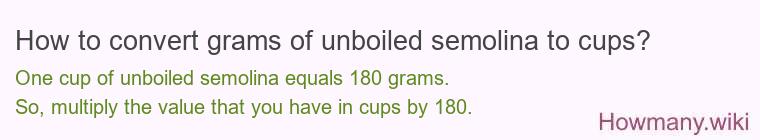 How to convert grams of unboiled semolina to cups? How to convert grams of unboiled semolina to cups?