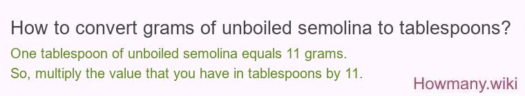 How to convert grams of unboiled semolina to tablespoons?