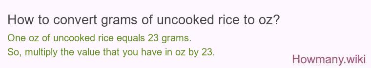 How to convert grams of uncooked rice to oz? How to convert grams of uncooked rice to oz?