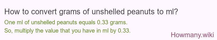 How to convert grams of unshelled peanuts to ml?