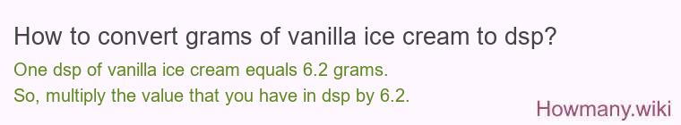 How to convert grams of vanilla ice cream to dsp?
