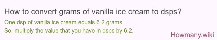 How to convert grams of vanilla ice cream to dsps? How to convert grams of vanilla ice cream to dsps?