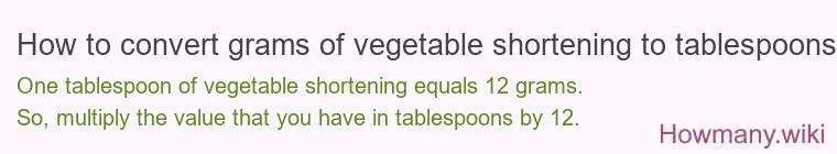 How to convert grams of vegetable shortening to tablespoons?