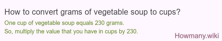 How to convert grams of vegetable soup to cups?