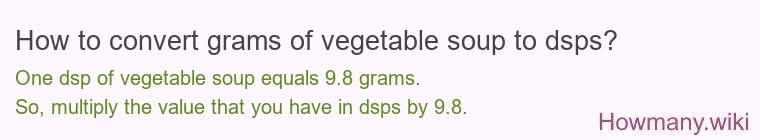 How to convert grams of vegetable soup to dsps? How to convert grams of vegetable soup to dsps?