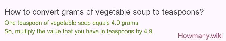 How to convert grams of vegetable soup to teaspoons?