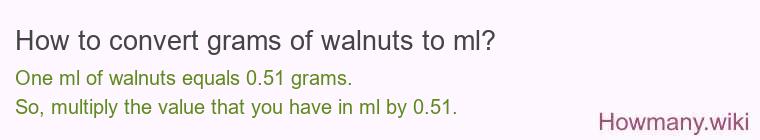 How to convert grams of walnuts to ml? How to convert grams of walnuts to ml?