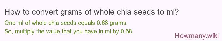 How to convert grams of whole chia seeds to ml?