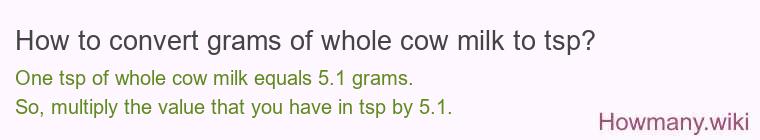 How to convert grams of whole cow milk to tsp? How to convert grams of whole cow milk to tsp?