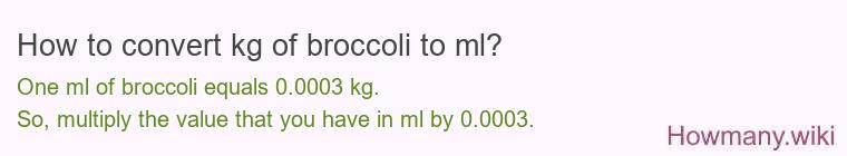 How to convert kg of broccoli to ml?