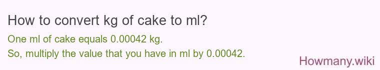 How to convert kg of cake to ml? How to convert kg of cake to ml?