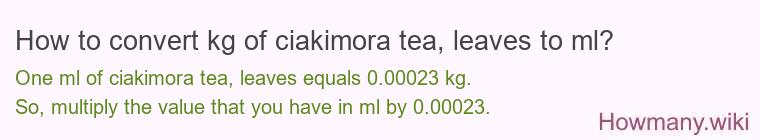 How to convert kg of ciakimora tea, leaves to ml?