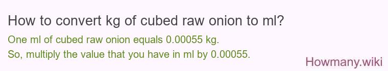 How to convert kg of cubed raw onion to ml?