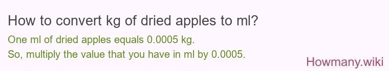 How to convert kg of dried apples to ml? How to convert kg of dried apples to ml?