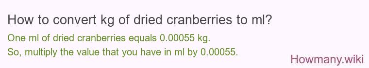How to convert kg of dried cranberries to ml? How to convert kg of dried cranberries to ml?