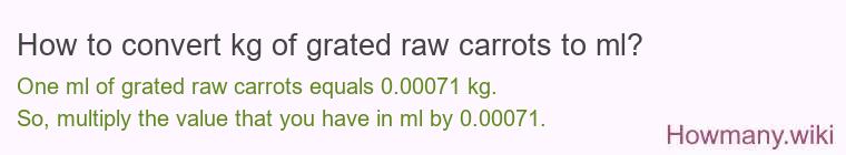 How to convert kg of grated raw carrots to ml? How to convert kg of grated raw carrots to ml?