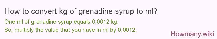 How to convert kg of grenadine syrup to ml?