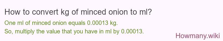 How to convert kg of minced onion to ml? How to convert kg of minced onion to ml?