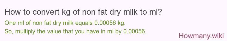 How to convert kg of non fat dry milk to ml?