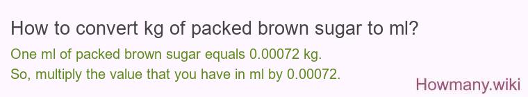 How to convert kg of packed brown sugar to ml? How to convert kg of packed brown sugar to ml?