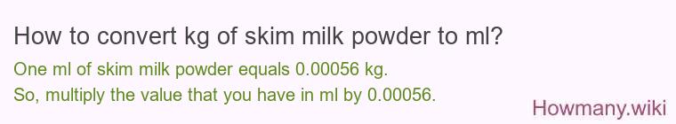 How to convert kg of skim milk powder to ml?
