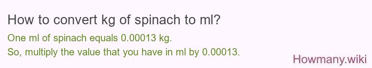 How to convert kg of spinach to ml?