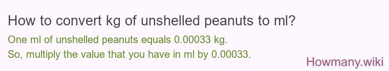 How to convert kg of unshelled peanuts to ml? How to convert kg of unshelled peanuts to ml?