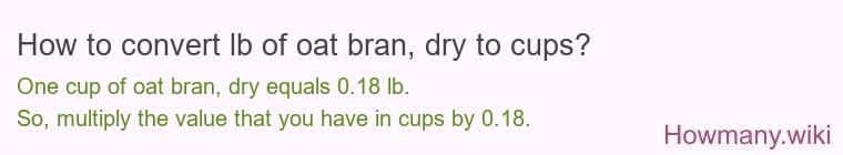 How to convert lb of oat bran, dry to cups?