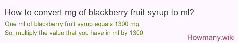 How to convert mg of blackberry fruit syrup to ml?