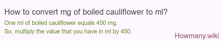 How to convert mg of boiled cauliflower to ml? How to convert mg of boiled cauliflower to ml?