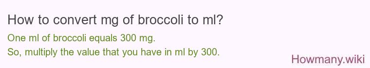 How to convert mg of broccoli to ml? How to convert mg of broccoli to ml?