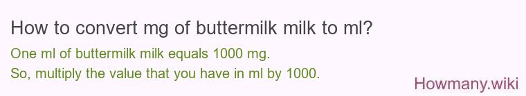 How to convert mg of buttermilk milk to ml? How to convert mg of buttermilk milk to ml?