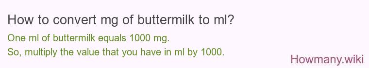 How to convert mg of buttermilk to ml? How to convert mg of buttermilk to ml?