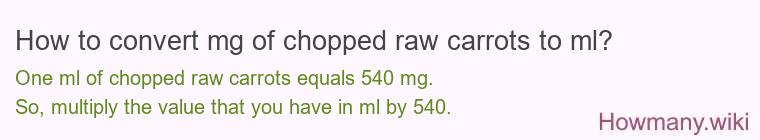 How to convert mg of chopped raw carrots to ml?