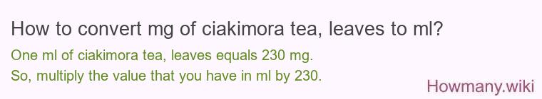 How to convert mg of ciakimora tea, leaves to ml?